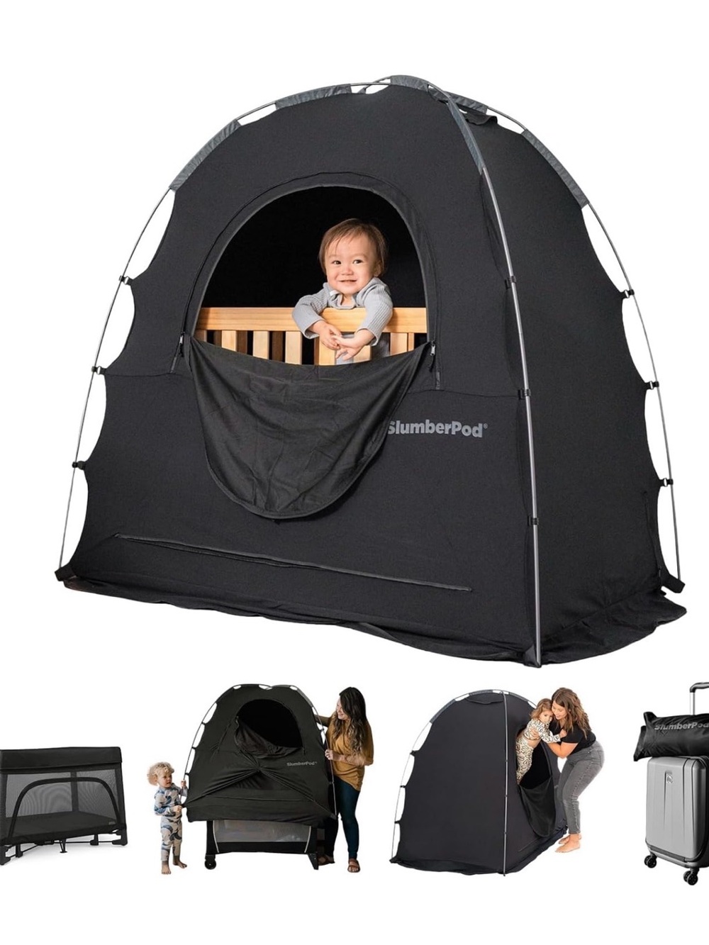 Slumber Pod Black Privacy Pod for Travel Crib - Like New with Original Box